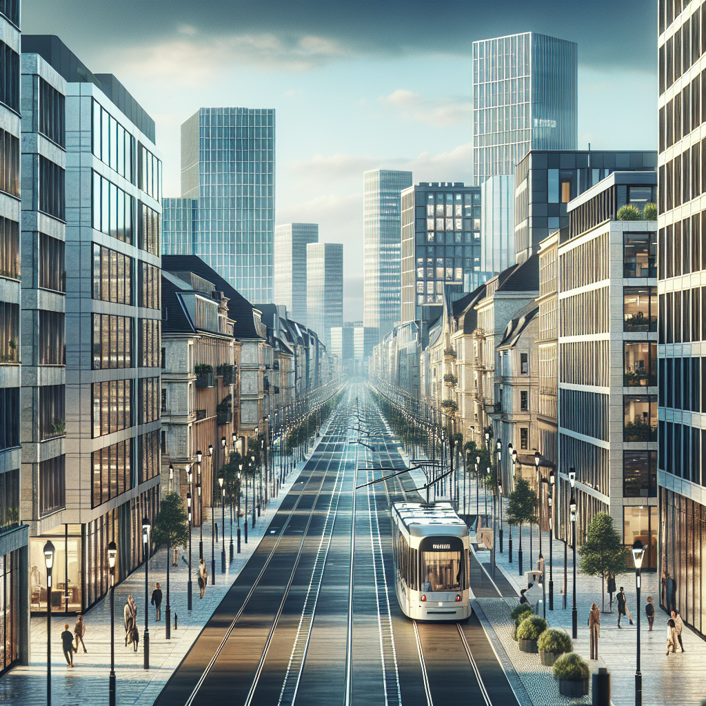 Leipzig city street with modern offices and tram line illustrating accessible location for professional development workshops and coaching sessions in Germany today